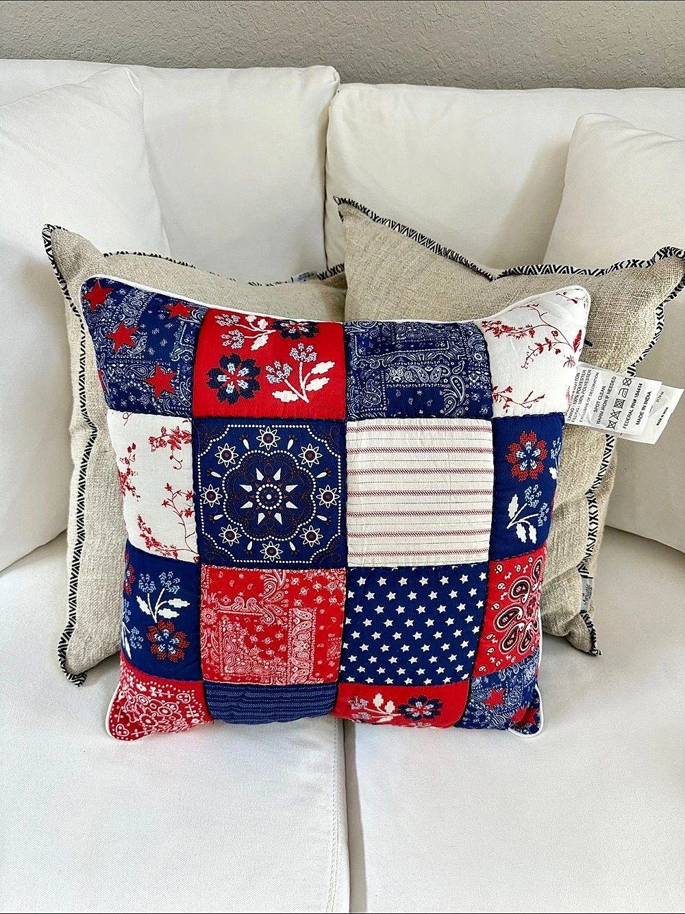 NWT Patchwork Bandana Print Throw Pillow Blue & Red